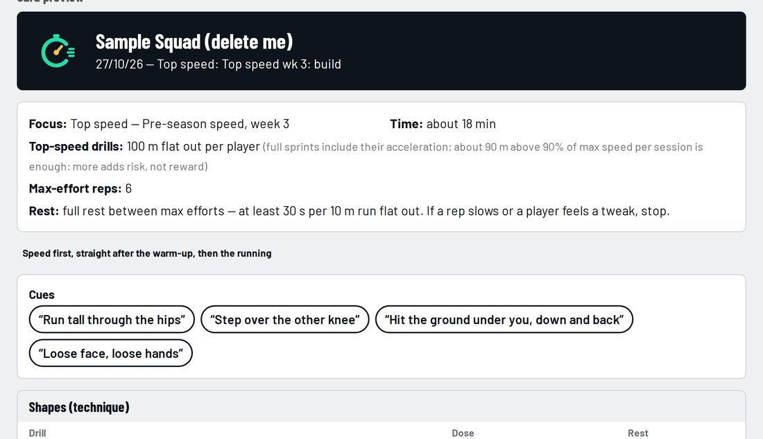 A speed session card